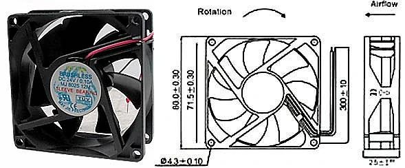 Ventilátor 80x80x25mm 24V/0,13A 3000 ot/min