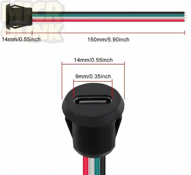 USB-C zásuvka 4 pinová kulatá do otvoru