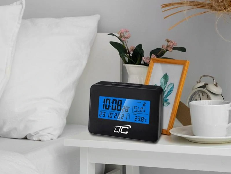 Hodiny budík LTC s teploměrem, datum,podsvícení řízený rádiem
