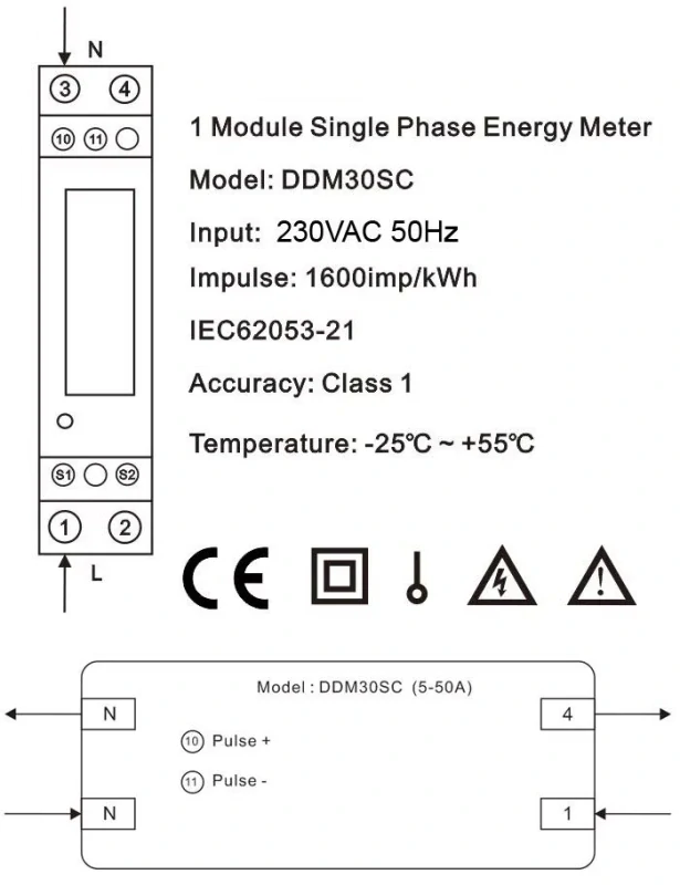 Elektroměr DDM30SC 1 fázový na DIN lištu