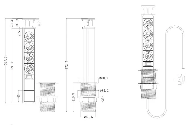 Výsuvný zásuvkový sloupek 4x16A