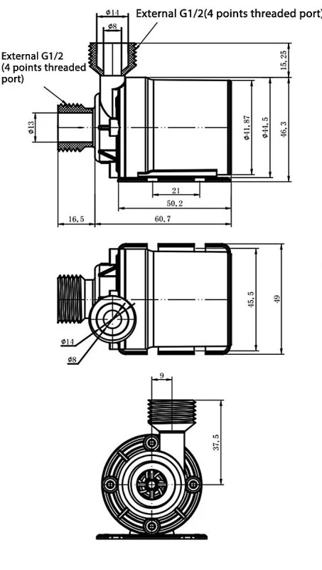 Čerpadlo AW500-S 12VDC, 800l/hod, příruby G1/2"