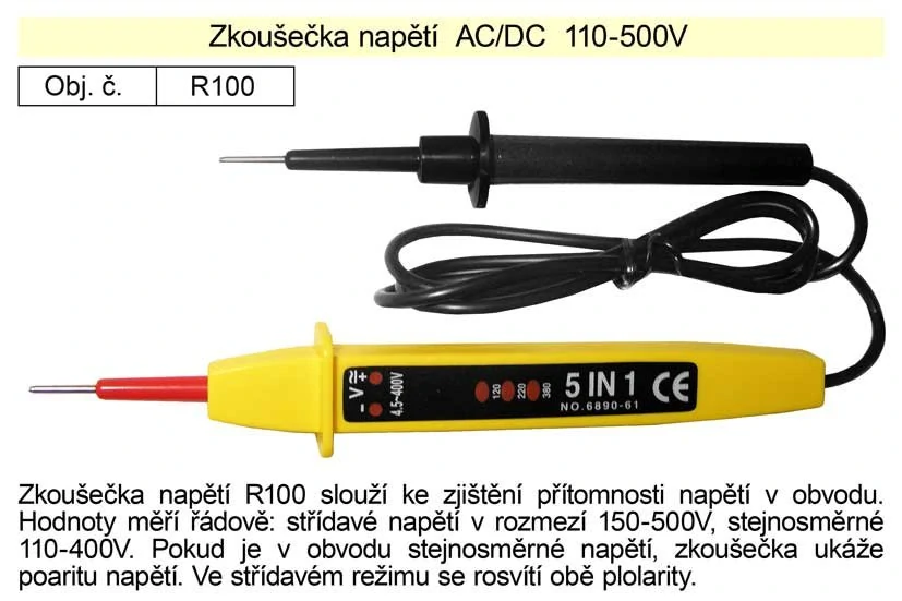 Zkoušečka napětí AC/DC 110-500V s indikací polarity