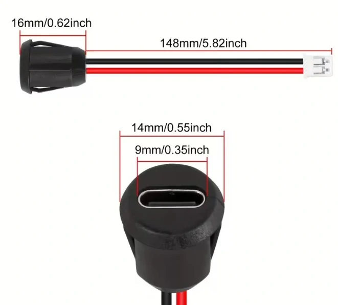 USB-C zásuvka 2 pinová JST, kulatá