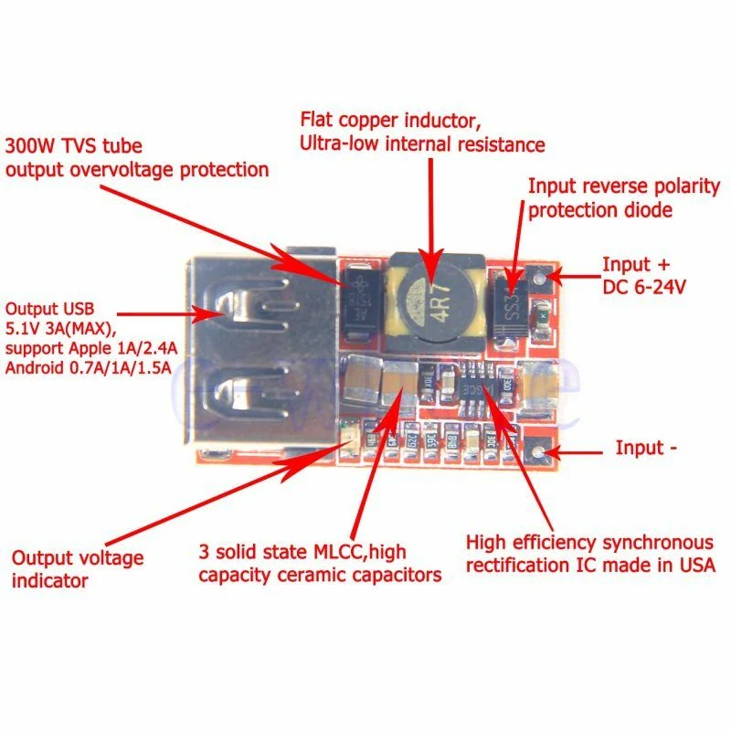 Napájecí modul, step-down měnič 5V/3A, 1x USB