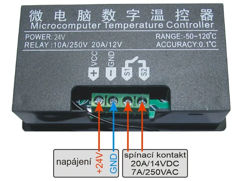 Digitální termostat W3230, -55 až 120°C, napájení 24VDC