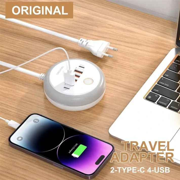Multiportová nabíječka USB PD 50W 4xUSB+2x USB-C s lampičkou