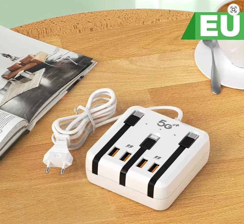 Nabíječka HUB 4x USB + 3x USB-C kabely Lightning Micro USB s rychlonabíjením
