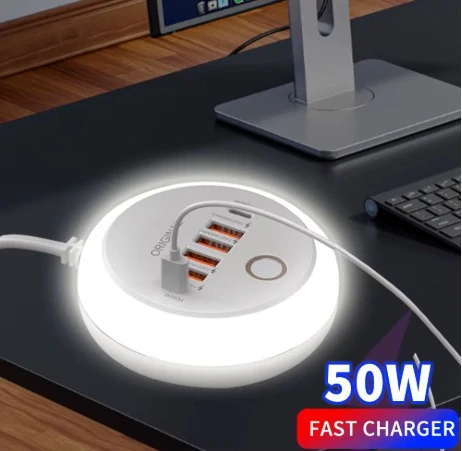 Multiportová nabíječka USB PD 50W 4xUSB+2x USB-C s lampičkou