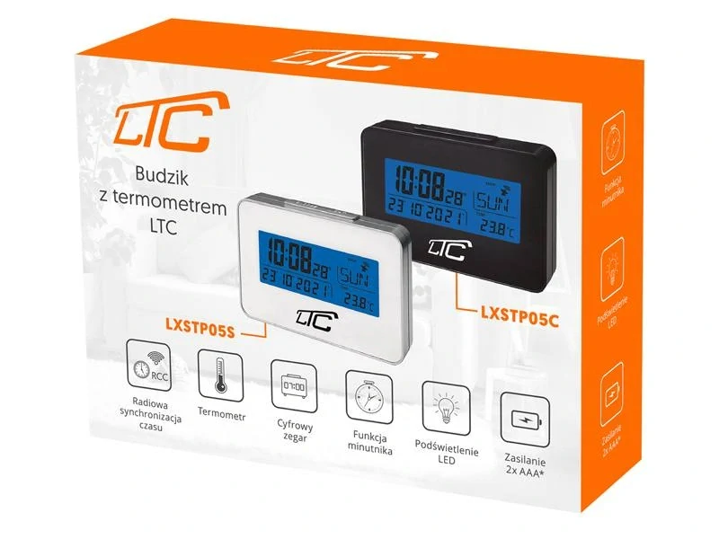 Hodiny budík LTC s teploměrem, datum,podsvícení řízený rádiem