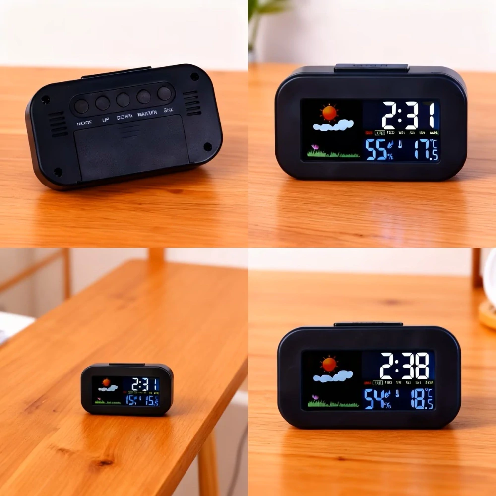 Digitální budík, teploměr, vlhkoměr, kalendář s barevnou obrazovkou