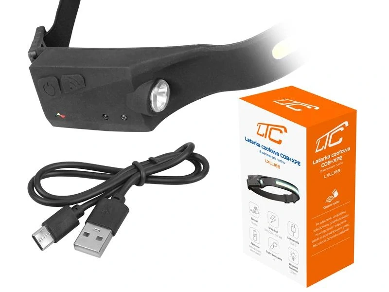 Ultimátní čelovka COB +XPE vodotěsná nabíjecí (USB C) +senzor pohybu