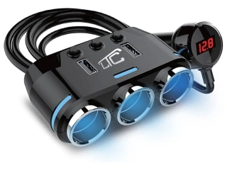Rozbočovač do autozásuvky zapalovače 12-24V USB 3.1A s voltmetrem