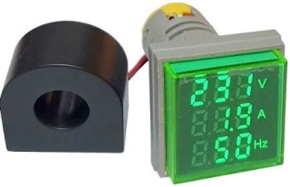 Panelový měřící přístroj D16-22VAHZS, 60-500VAC+0-100AAC, 20-80Hz, zelený