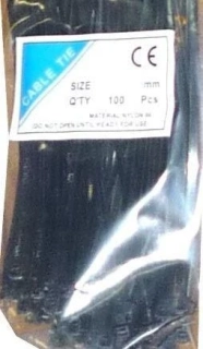 Stahovací páska 4,8x200mm černá, balení 100ks, odolné vůči UV záření