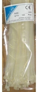 Stahovací páska 3,6x250mm bílá, balení 100ks, odolné vůči UV záření
