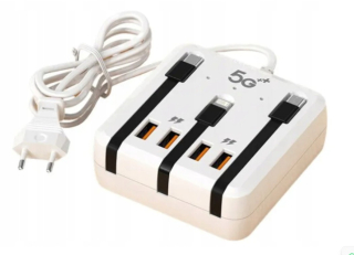 Nabíječka HUB 4x USB + 3x USB-C kabely Lightning Micro USB s rychlonabíjením